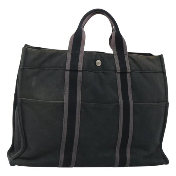 HERMES Fourre Tout MM Hand Bag Canvas Black Auth ti2835 - Picture 1 of 13